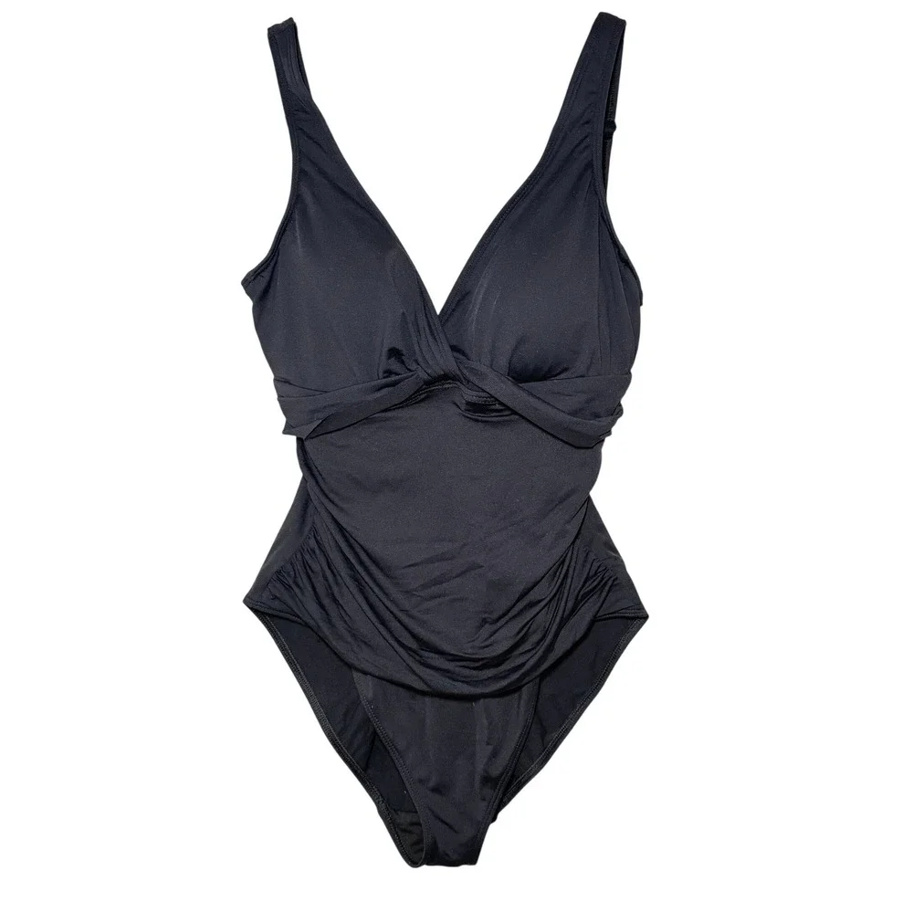Lauren Ralph Lauren Black One Piece Swimsuit Women Ruched V Neck US‎ 10